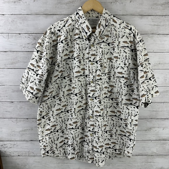 Columbia Other - Columbia Mens‎ Large Short Sleeve Fishing Shirt Tan Fish Button Up